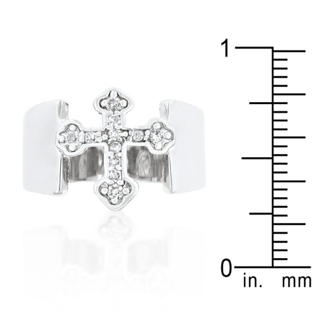Divine Christian Open Band Cz Clear Cross Silver Brass Ring - Picture 4 of 9
